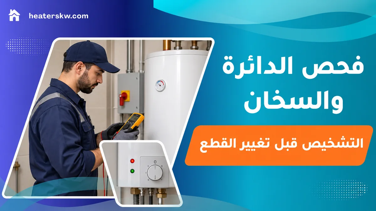 فني بجوار سخان كهربائي يحمل جهاز فحص
